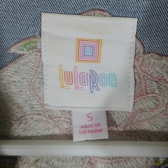 LulaRoe Pink Rose Embroidered Denim Jean Jacket S - Picture 5 of 8